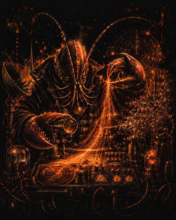 G3 source scout lobster working at a glowing signal console